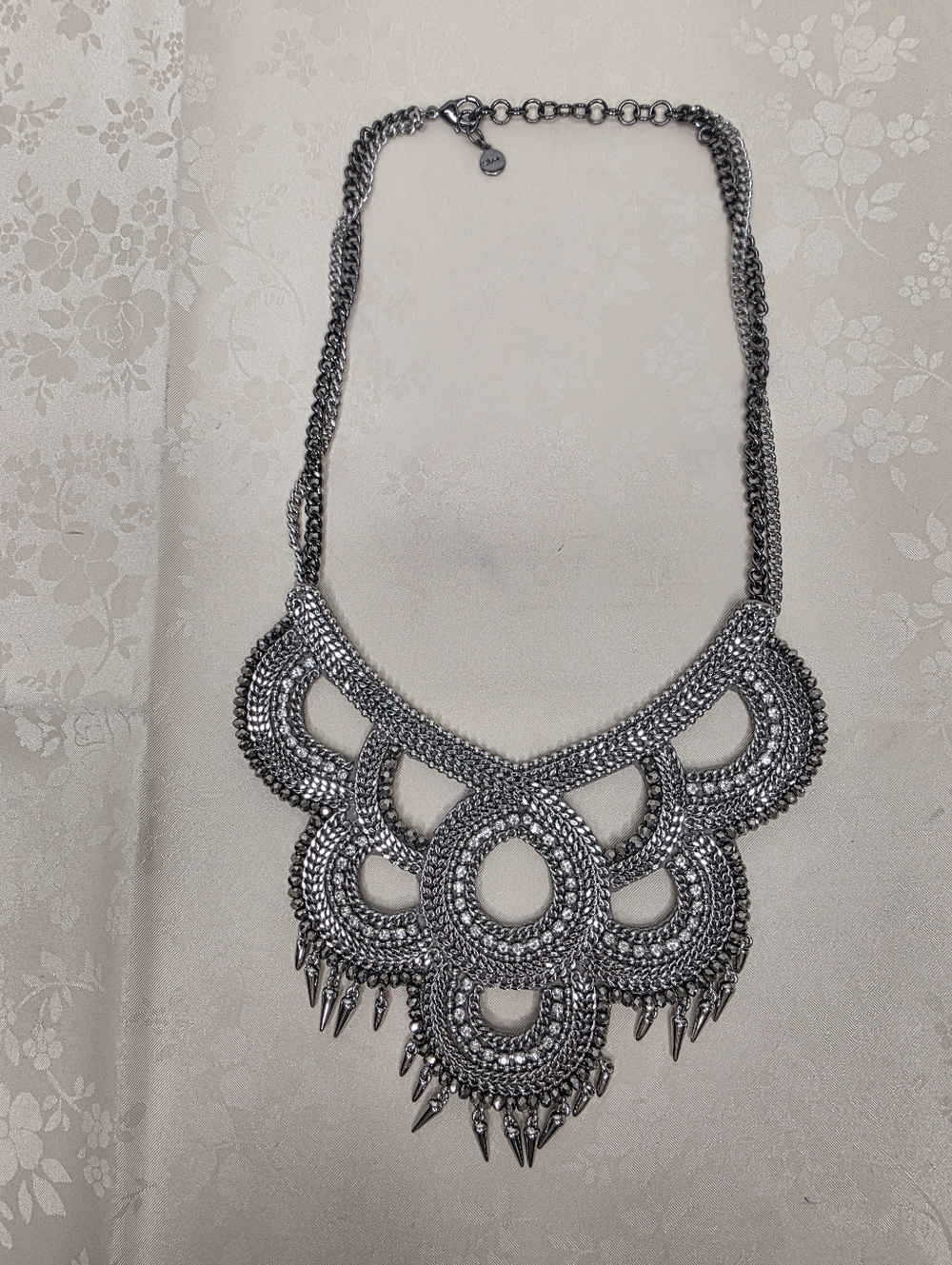 Stella & Dot Kahlo Bib Necklace - Hematite Spike Crystal Statement